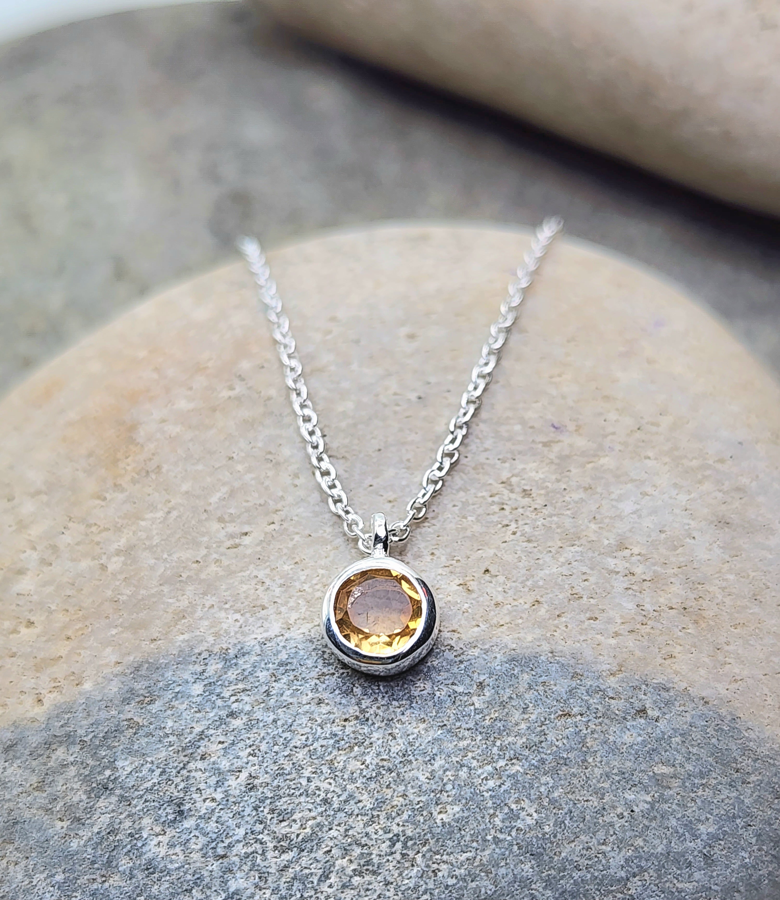 November Citrine Birthstone Necklace Sterling Silver