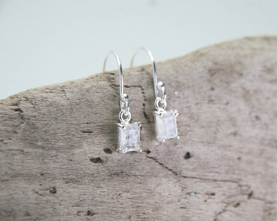 Embodied Radiance Earrings in Rainbow Moonstone + Sterling Silver