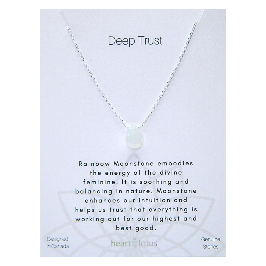 Deep Trust Necklace in Small Teardrop Rainbow Moonstone + Sterling Silver