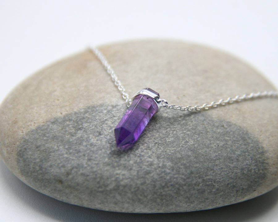 Gratitude Crystal Point Necklace in Amethyst + Sterling Silver