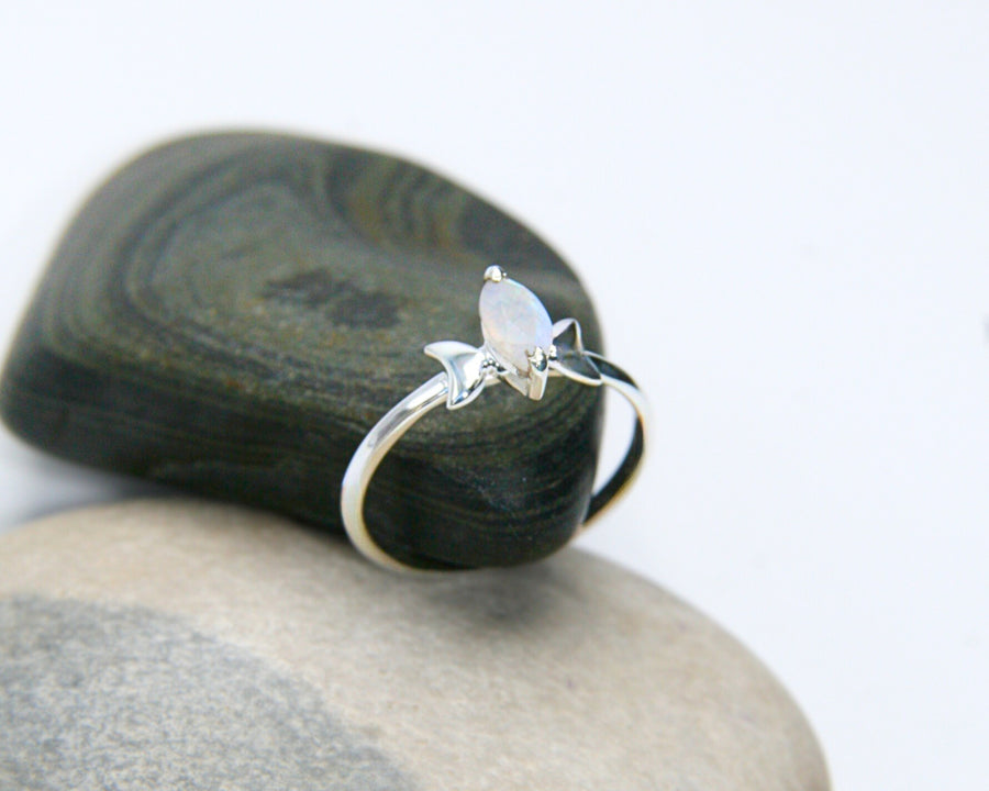 Inner Goddess Ring in Rainbow Moonstone + Silver