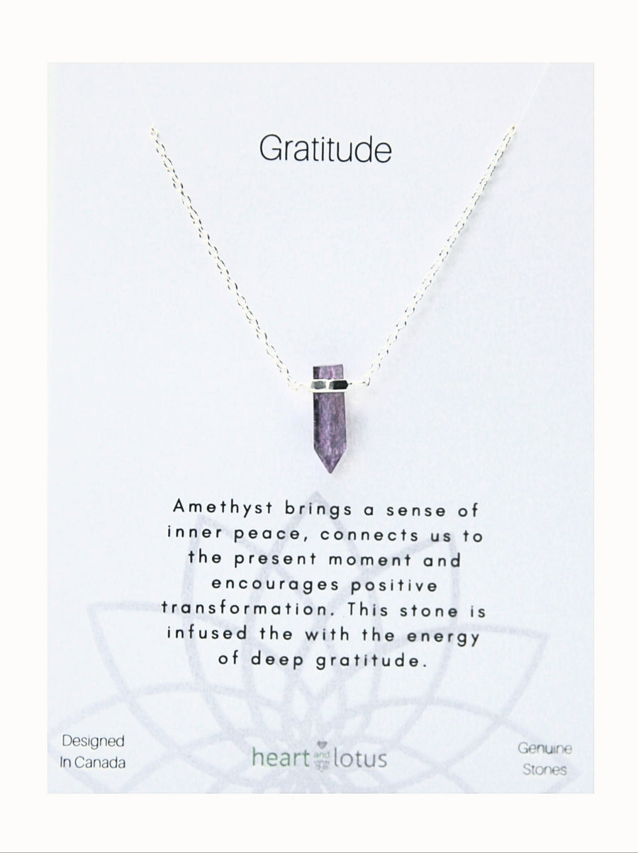 Gratitude Crystal Point Necklace in Amethyst + Sterling Silver