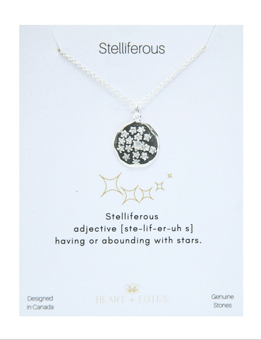 Stelliferous Necklace in Rainbow Moonstone, Cubic Zirconia + Sterling Silver