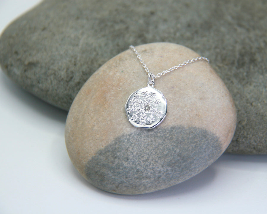 Stelliferous Necklace in Rainbow Moonstone, Cubic Zirconia + Sterling Silver