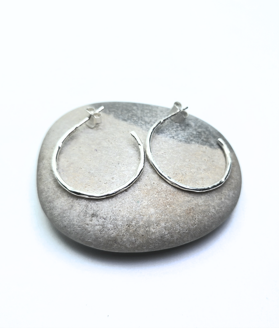 Textured Hoop Earrings in Sterling Silver