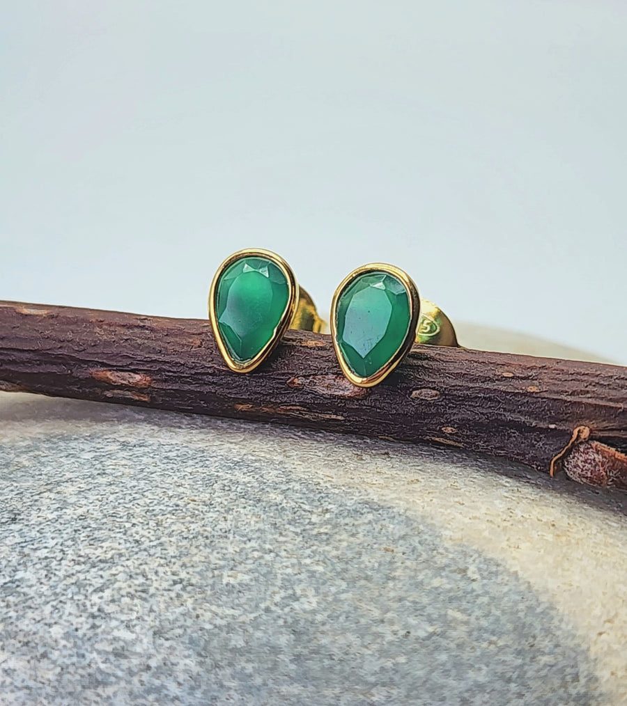 Green Onyx Boost Stud Earrings 14k Gold Vermeil