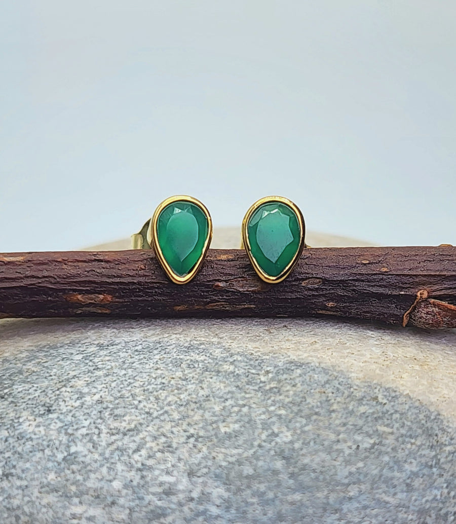 Green Onyx Boost Stud Earrings 14k Gold Vermeil