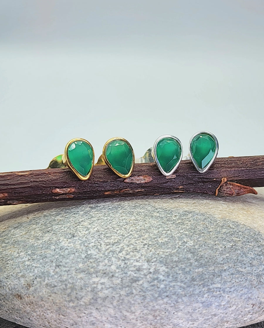 Boost Earrings in Green Onyx + Gold