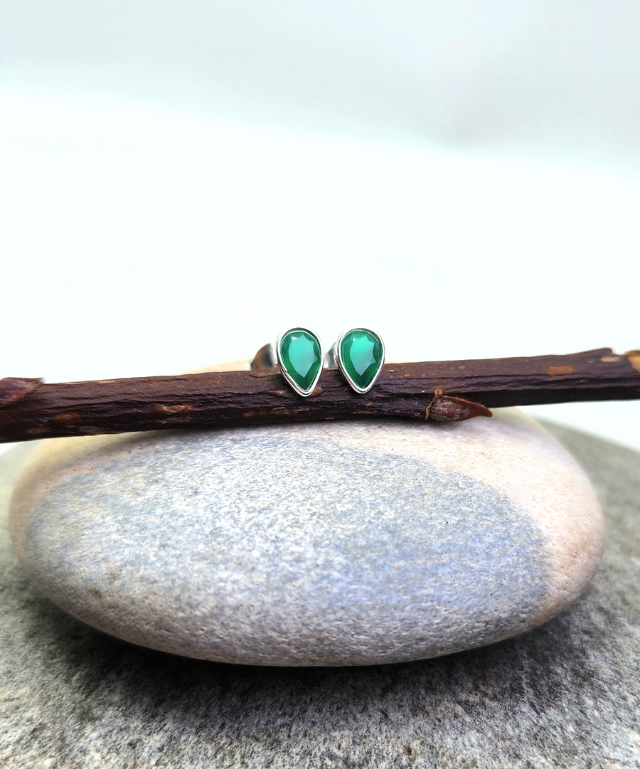 Boost Earrings in Green Onyx + Sterling Silver