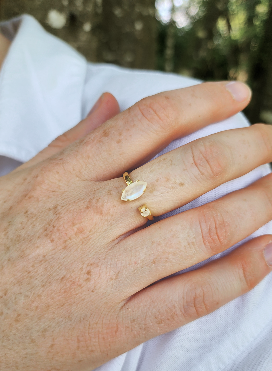 Rise Ring in Rainbow Moonstone + Gold