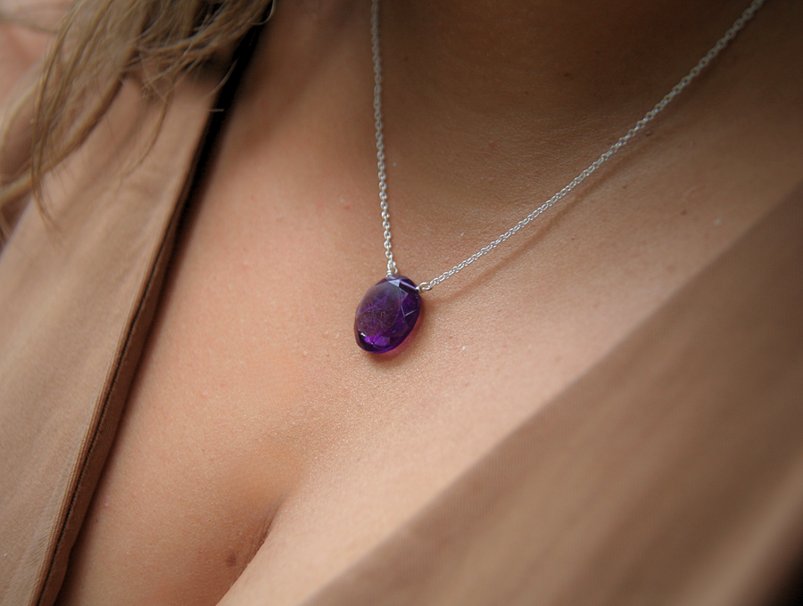 Gratitude Necklace in Round Amethyst + Sterling Silver