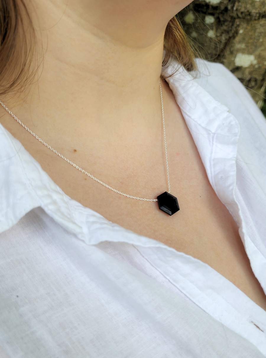 Onyx Affirmation Hexagon Necklace "Stress Relief"