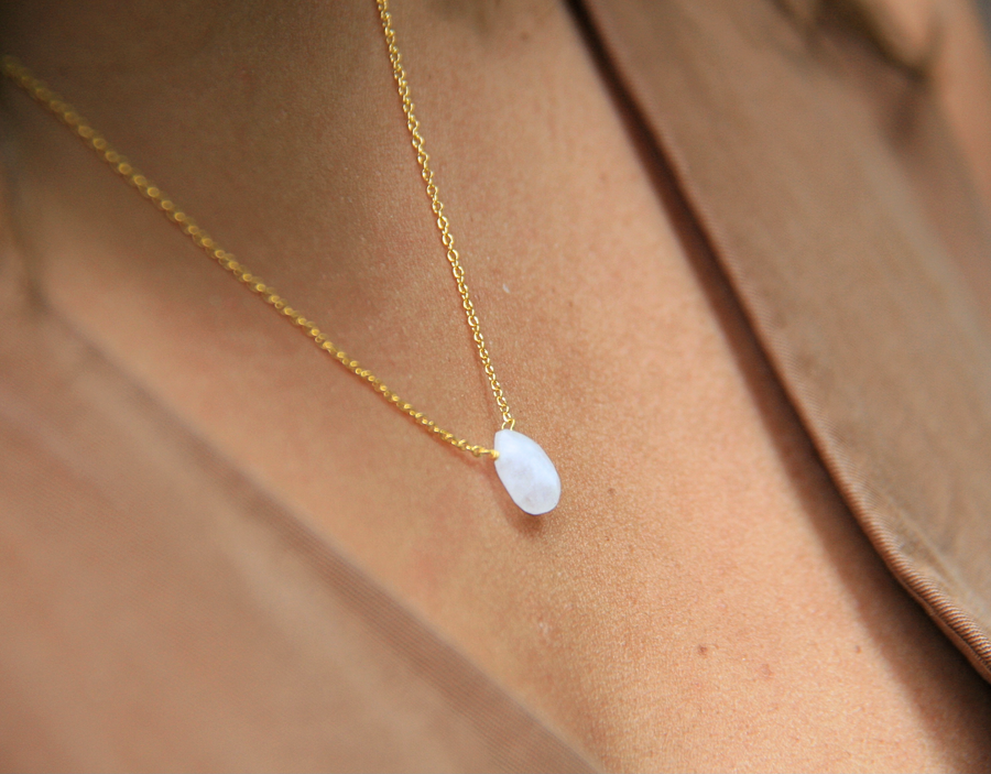 Deep Trust Necklace in Small Teardrop Rainbow Moonstone + Sterling Silver