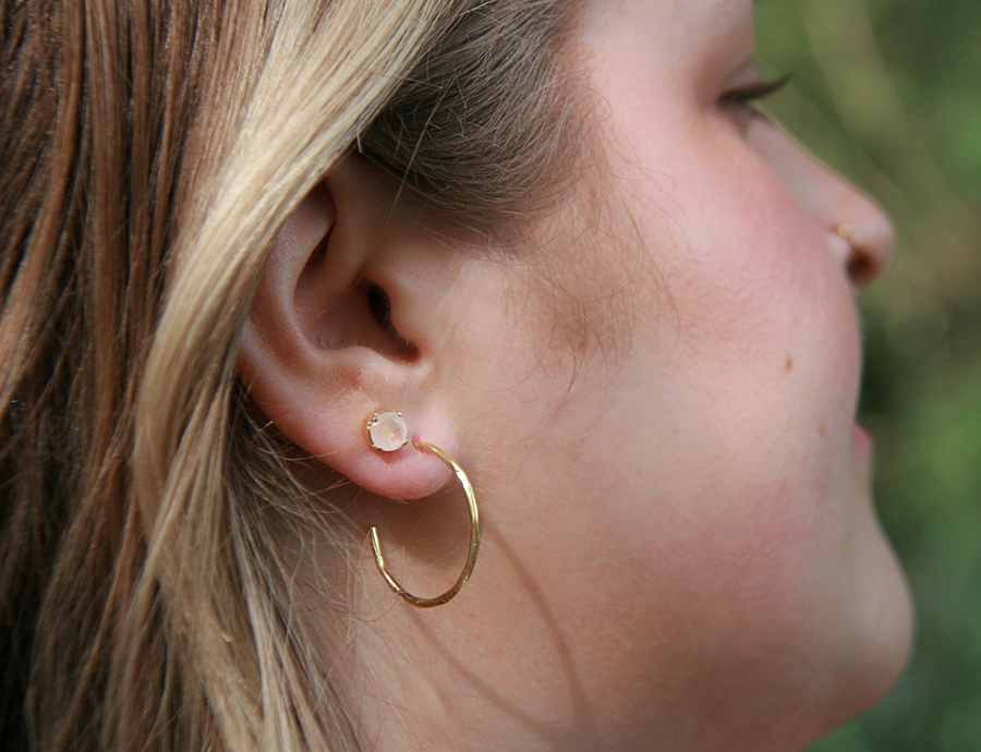 Ease Earrings in Rainbow Moonstone + Gold