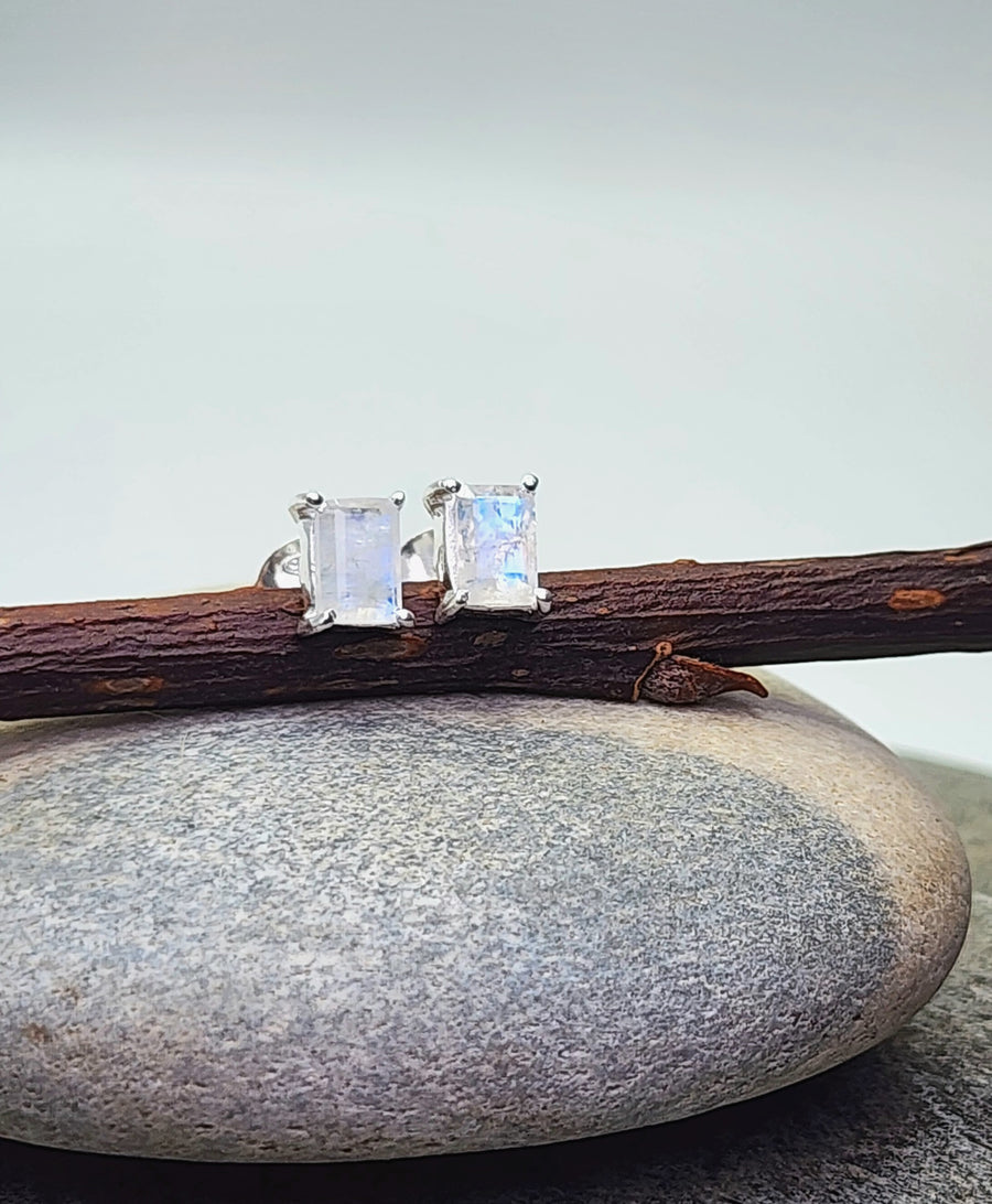 Divinely Feminine Earrings in Rainbow Moonstone + Sterling Silver