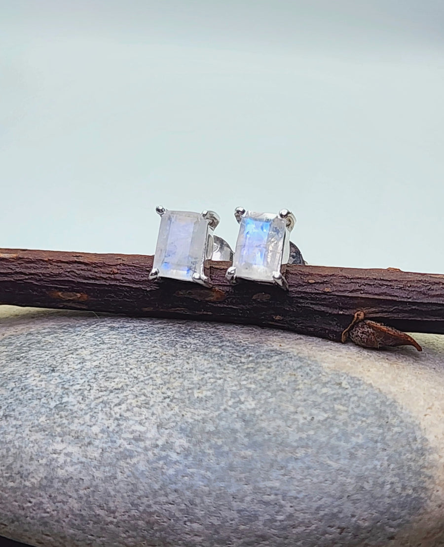 Divinely Feminine Earrings in Rainbow Moonstone + Sterling Silver