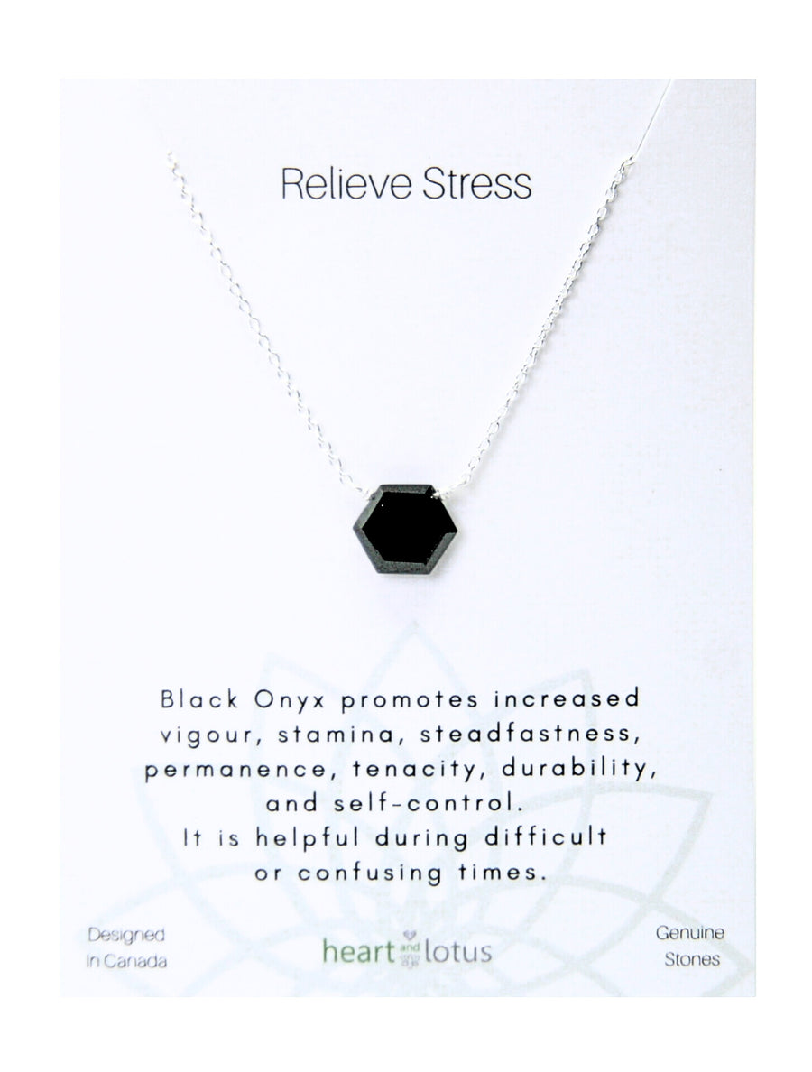 Stress Relief Necklace in Small Hexagon Onyx + Sterling Silver