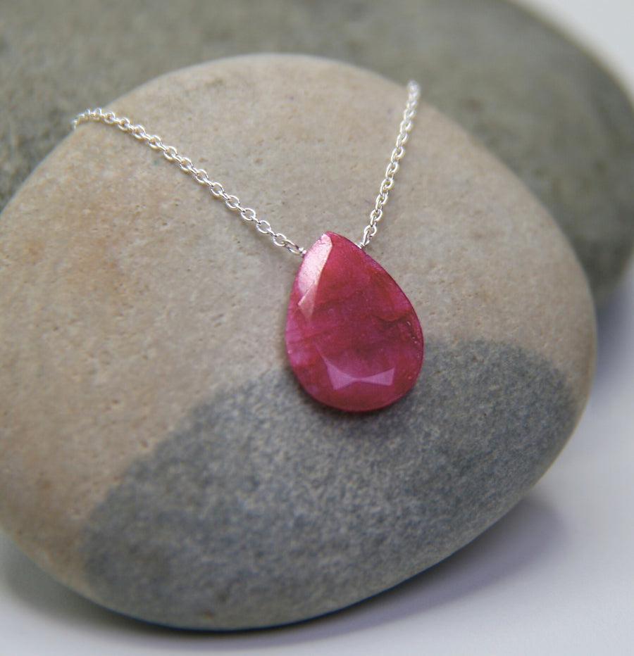 Follow Your Passion Necklace in Ruby Teardrop + Sterling Silver