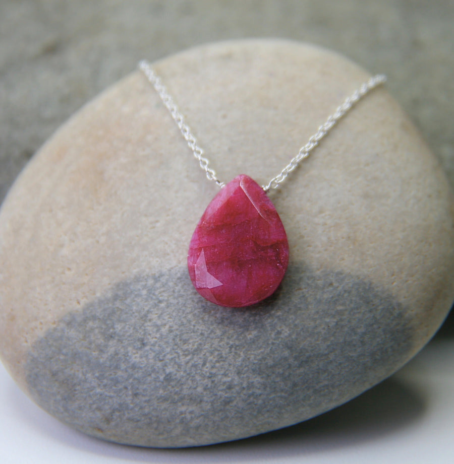 Follow Your Passion Necklace in Ruby Teardrop + Sterling Silver