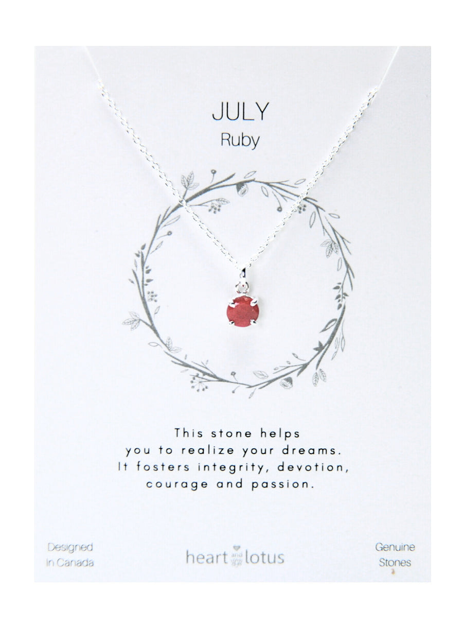 JULY Birthstone Necklace in Ruby + Sterling Silver