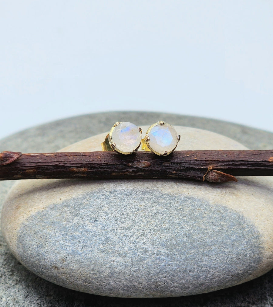 Ease Earrings in Rainbow Moonstone + Gold