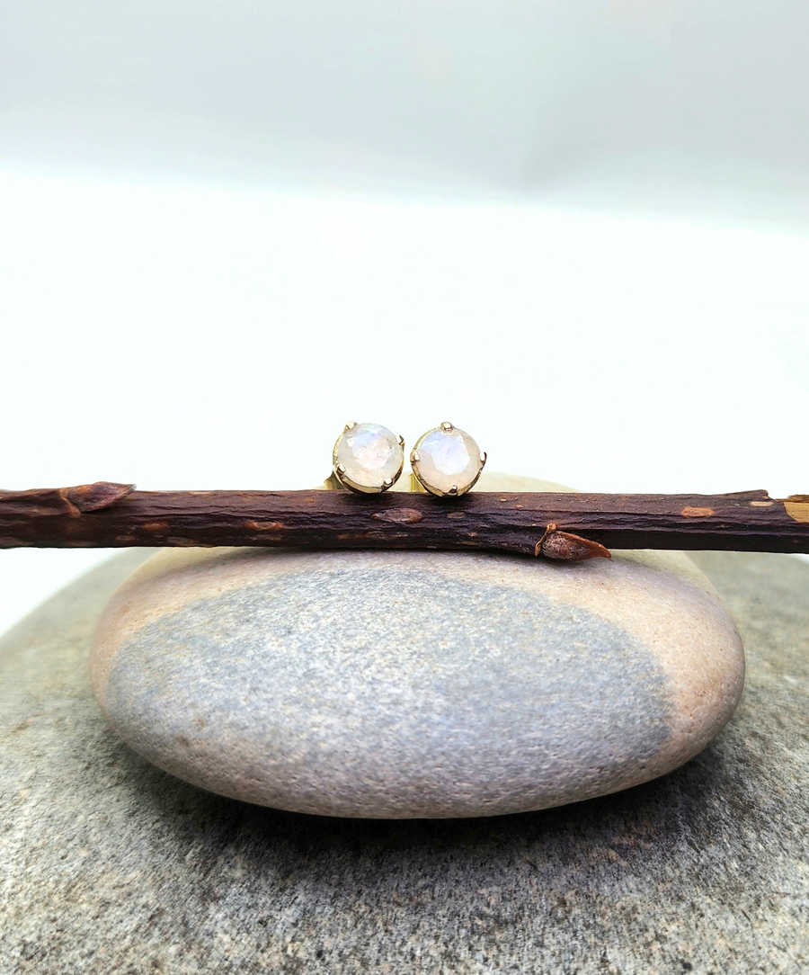 Ease Earrings in Rainbow Moonstone + Gold