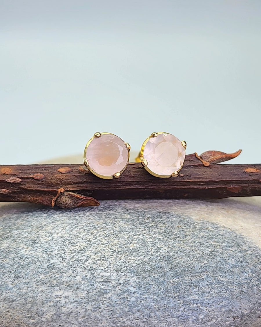 Ease Rose Quartz Stud Earrings 14K Gold Vermeil