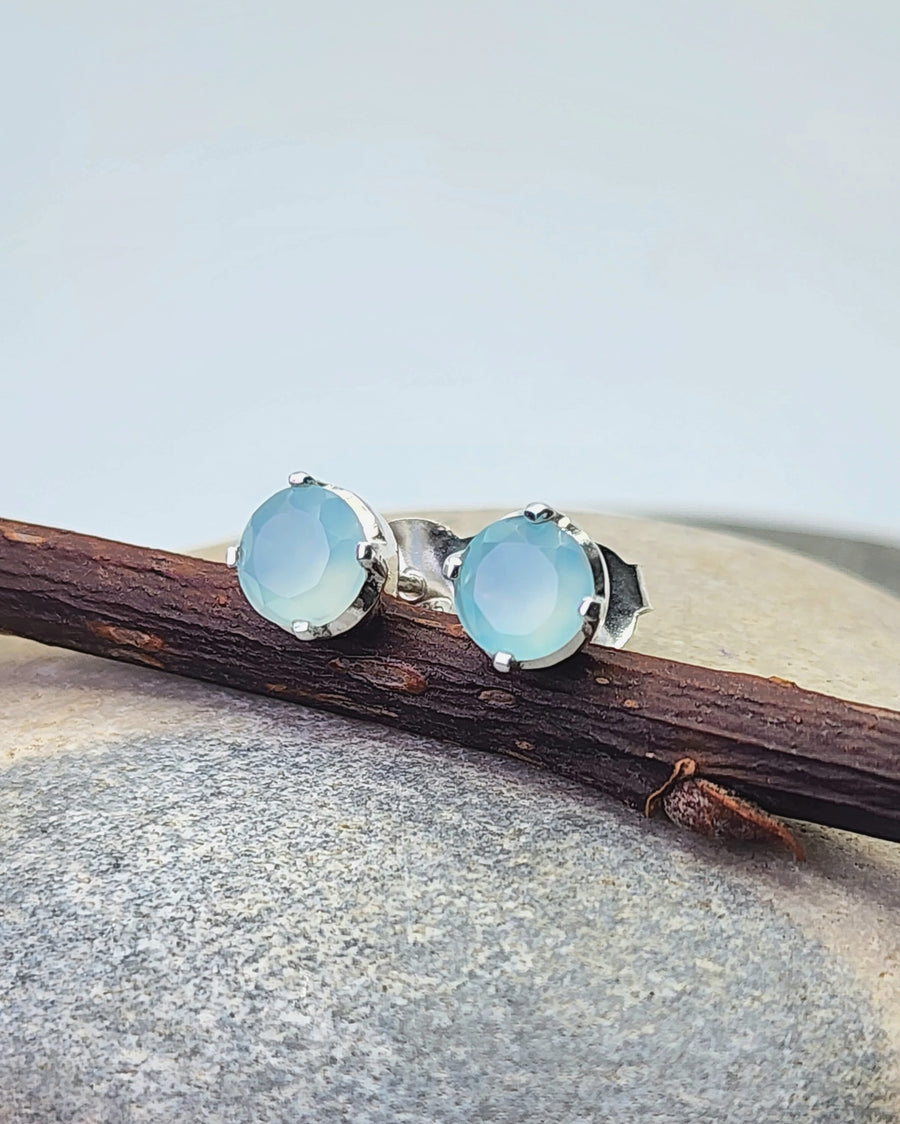 Ease Earrings in Aqua Chalcedony + Sterling Silver