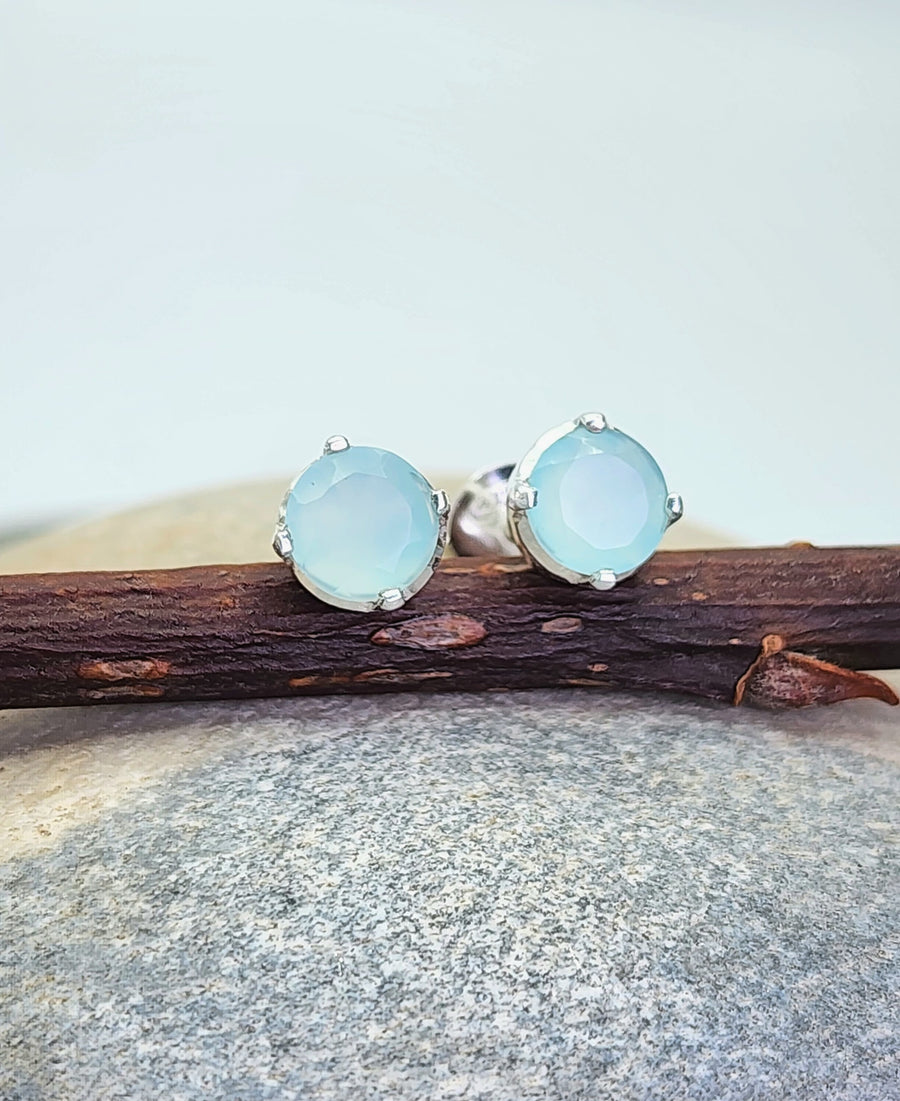 Ease Earrings in Aqua Chalcedony + Sterling Silver