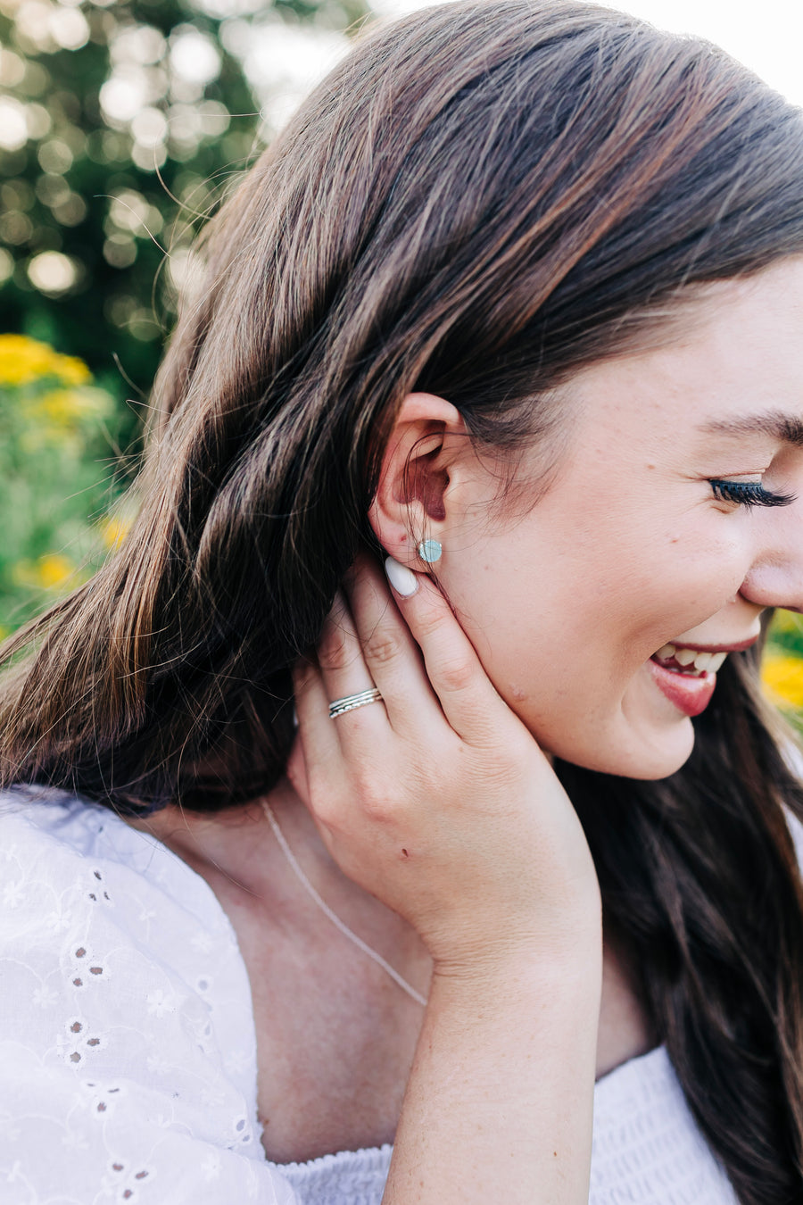 Ease Earrings in Aqua Chalcedony + Gold