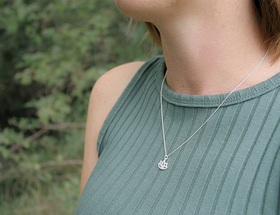 Lotus Flower Necklace in Cubic Zirconia + Sterling Silver