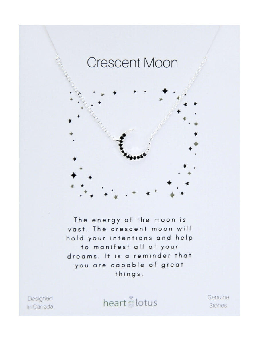 Crescent Moon Crystal Necklace in Black Spinel + Sterling Silver