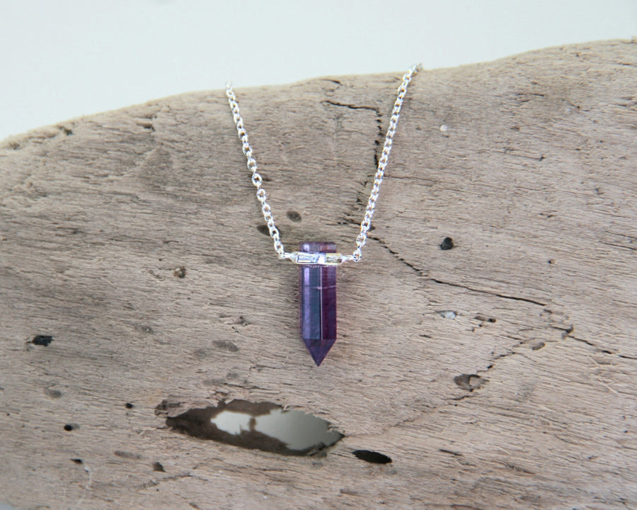 Gratitude Crystal Point Necklace in Amethyst + Sterling Silver